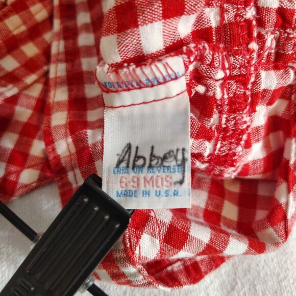 OshKosh B’Gosh Baby Girls Vintage Bubble Romper 6/9M Red Gingham Floral USA - Picture 4 of 6